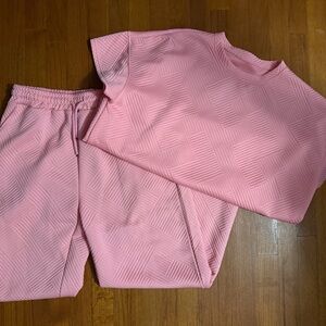 Pink Textured T-Shirt and Pants Set